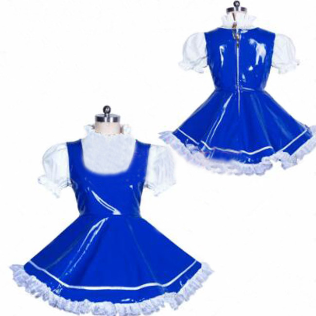 Sissy Sweet ClassicPuff Sleeve Lolita Dress Fancy Apron Leather PVC Maid Dress Fetish Custom-made Lockable Cute Maid Uniform 7XL