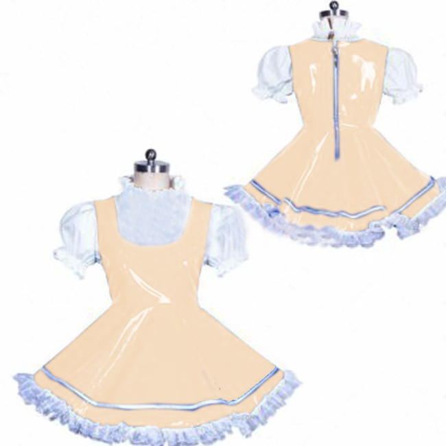 Sissy Sweet ClassicPuff Sleeve Lolita Dress Fancy Apron Leather PVC Maid Dress Fetish Custom-made Lockable Cute Maid Uniform 7XL