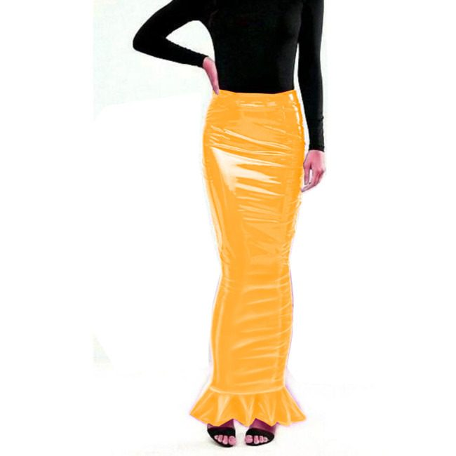 2022 New Fashion Women Long Skirts Faux Leather Mermaid High Waist Solid Color Package Hip Slim Tight Fishtail One-Step Skirts