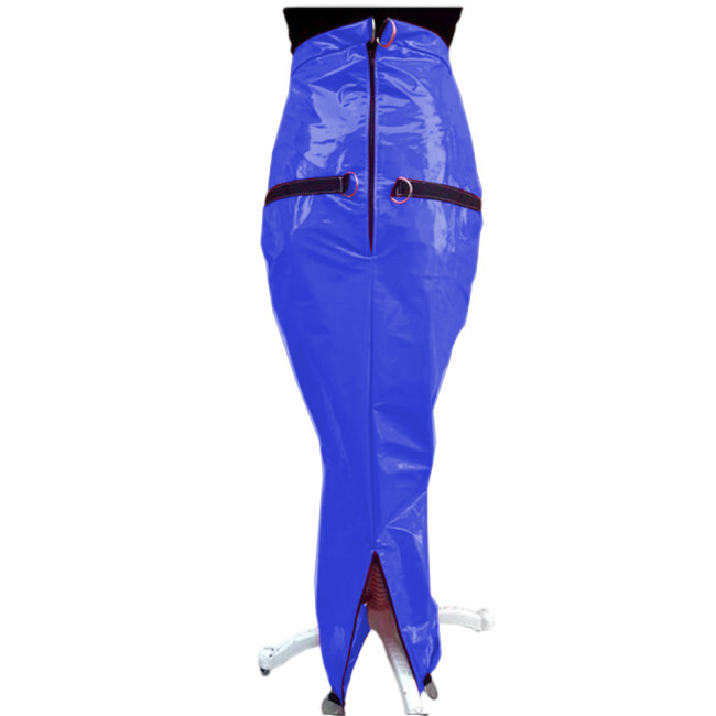 Sexy Women Stretchy Faux Leather Skirt Wetlook PVC Back Zipper Split Sexy Skirt Clubwear Long Pencil Skirts With 3 pairs of Lock