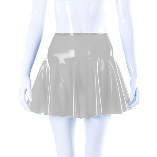 Transparent pvc mini skater dress Flared Pleated clear pvc high waist mini dress plus size mini skirt pink color clear pvc skirt