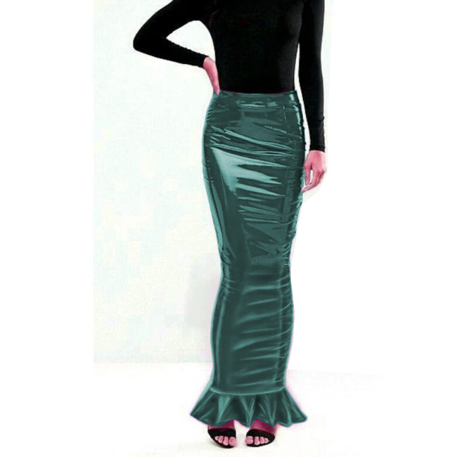 2022 New Fashion Women Long Skirts Faux Leather Mermaid High Waist Solid Color Package Hip Slim Tight Fishtail One-Step Skirts