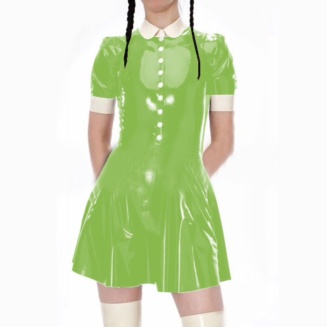 Dress Women School A Line Dress Shiny PU Leahter Costumes Erotic fetish mini dress Costumes Fetish Dress Halloween Dress S-7XL