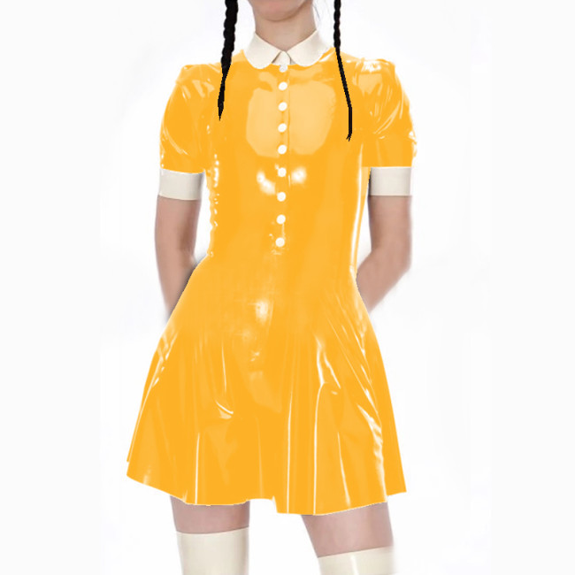 Dress Women School A Line Dress Shiny PU Leahter Costumes Erotic fetish mini dress Costumes Fetish Dress Halloween Dress S-7XL