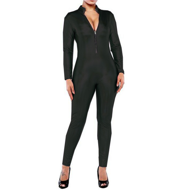 Metallic Holographic Catsuit Front Zipper Bodysuit Wet Look jump suits for women Leotard Bodysuit Skinny Leather Bondage Catsuit