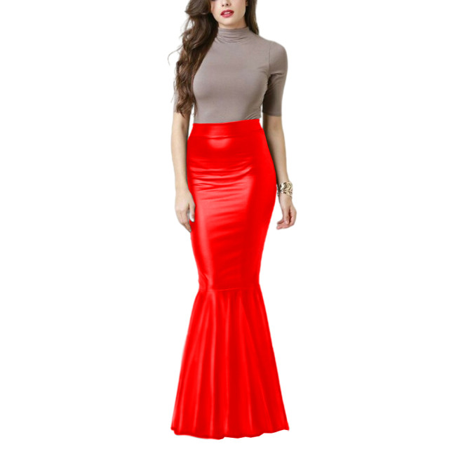 High Waist Mermaid skirt Elegant Slim Hip PU leather Skirt Pencil Maxi High Elastic Trumpet Skirts Pleated Office Lady Skirt 7XL