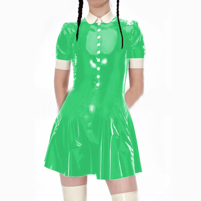 Dress Women School A Line Dress Shiny PU Leahter Costumes Erotic fetish mini dress Costumes Fetish Dress Halloween Dress S-7XL