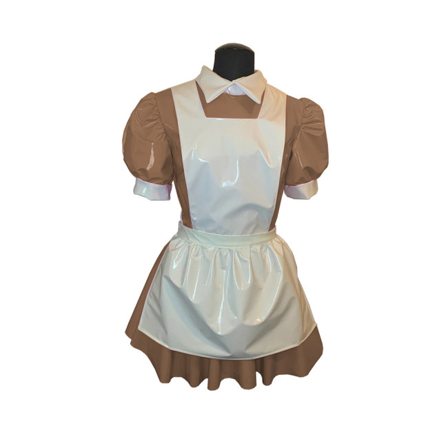 NEW Mens Male Sissy French Maid Dress Cosplay Costume Clubwear Puff Sleeve Wetlook Maid Servant Uniform Flared Dress 7XL