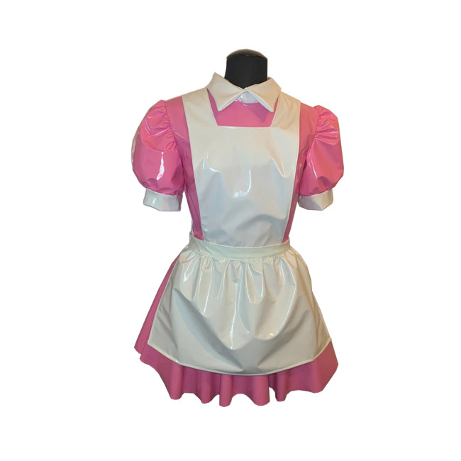 NEW Mens Male Sissy French Maid Dress Cosplay Costume Clubwear Puff Sleeve Wetlook Maid Servant Uniform Flared Dress 7XL