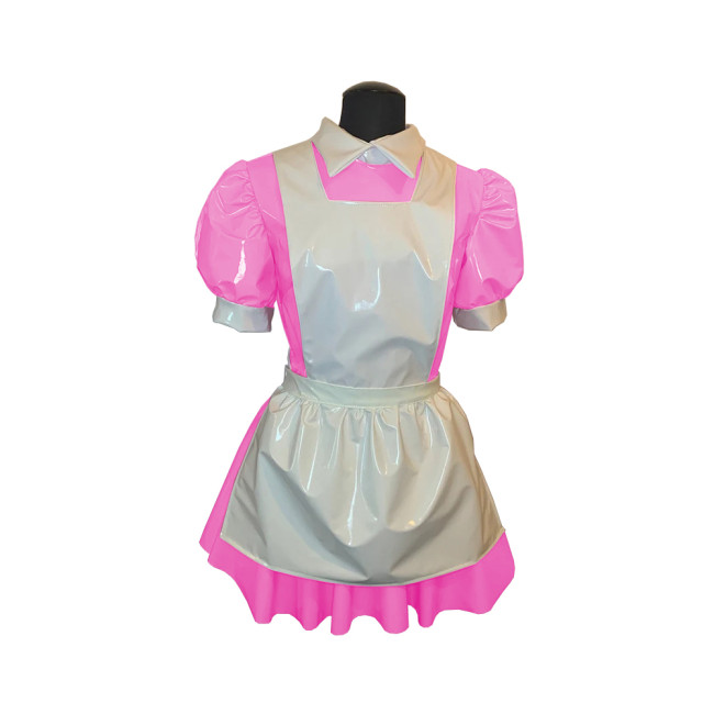 NEW Mens Male Sissy French Maid Dress Cosplay Costume Clubwear Puff Sleeve Wetlook Maid Servant Uniform Flared Dress 7XL