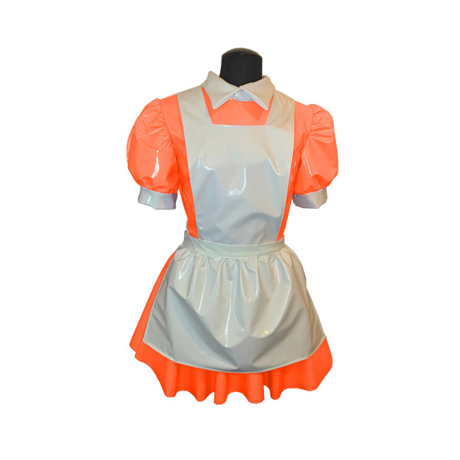 NEW Mens Male Sissy French Maid Dress Cosplay Costume Clubwear Puff Sleeve Wetlook Maid Servant Uniform Flared Dress 7XL