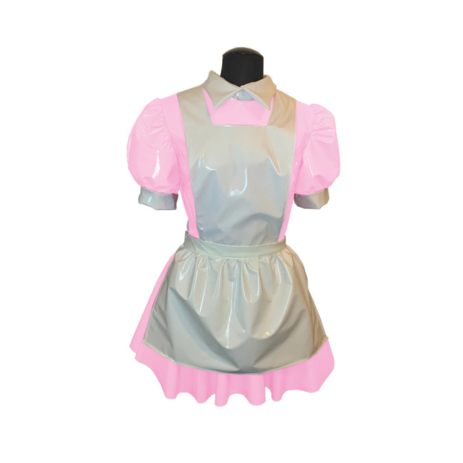 NEW Mens Male Sissy French Maid Dress Cosplay Costume Clubwear Puff Sleeve Wetlook Maid Servant Uniform Flared Dress 7XL