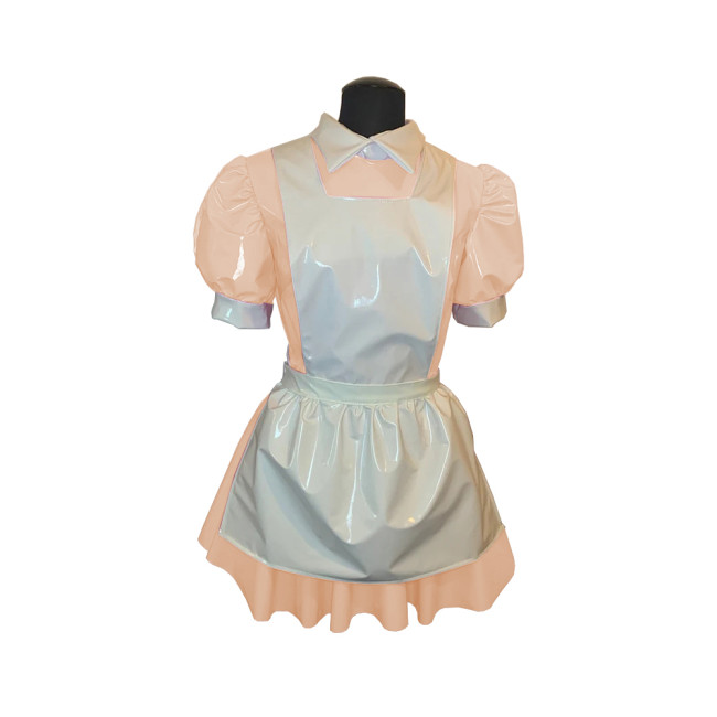 NEW Mens Male Sissy French Maid Dress Cosplay Costume Clubwear Puff Sleeve Wetlook Maid Servant Uniform Flared Dress 7XL