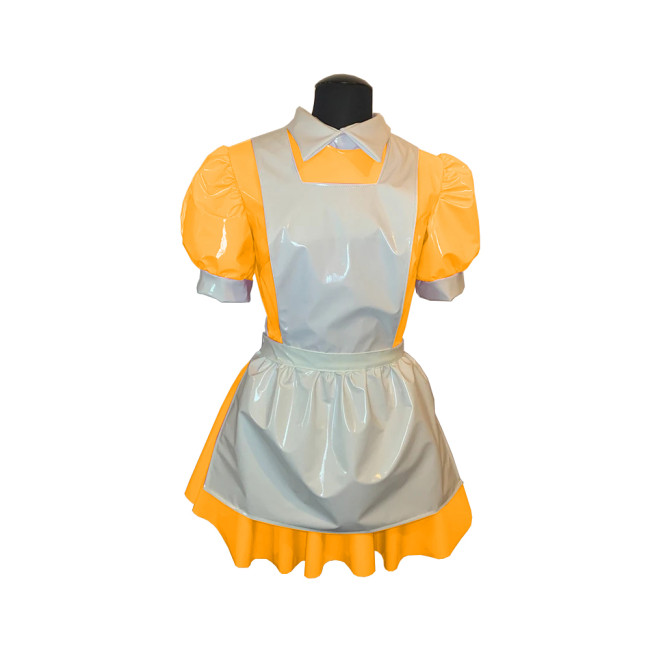 NEW Mens Male Sissy French Maid Dress Cosplay Costume Clubwear Puff Sleeve Wetlook Maid Servant Uniform Flared Dress 7XL