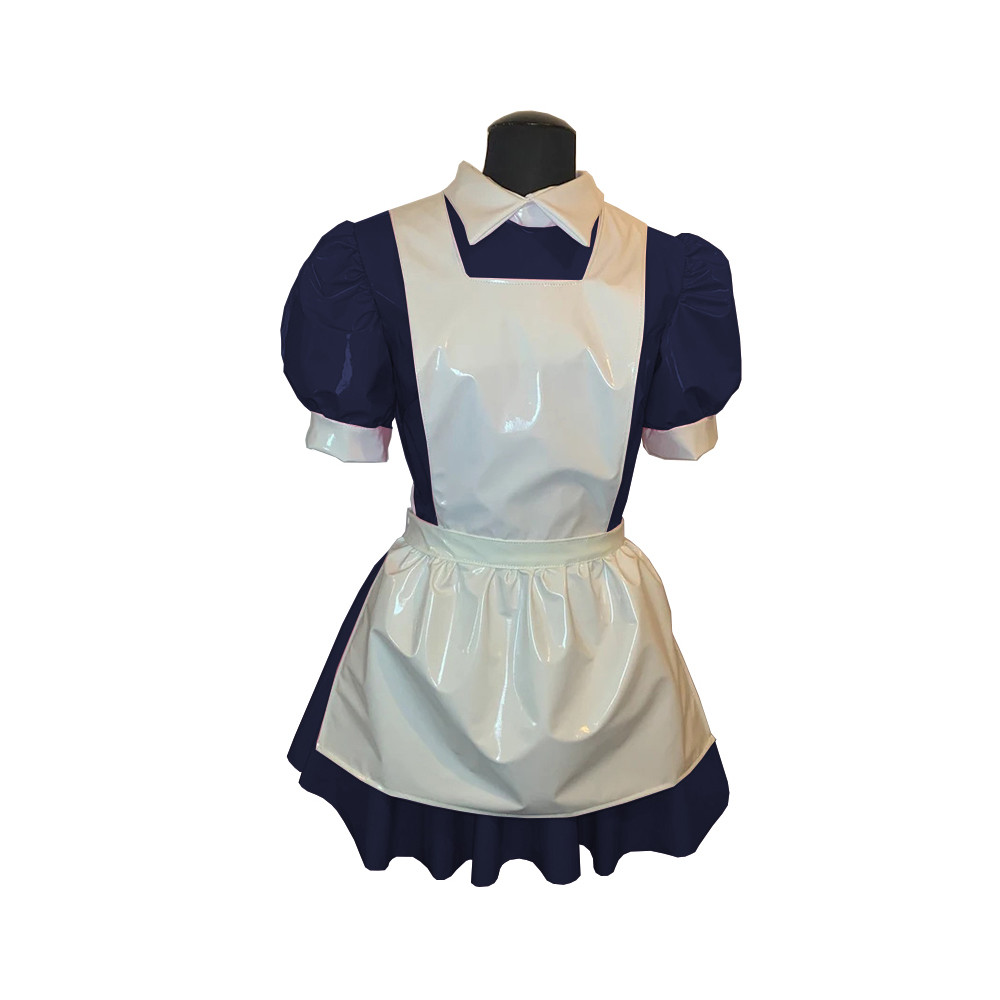 NEW Mens Male Sissy French Maid Dress Cosplay Costume Clubwear Puff Sleeve  Wetlook Latex Maid Servant Uniform Flared Dress 7XL
