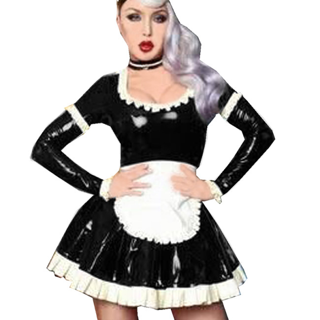 Sexy Sissy Dress Long Sleeves Women Maid Cosplay Dress with Apron Halloween Fancy Costume Plus Size 7XL