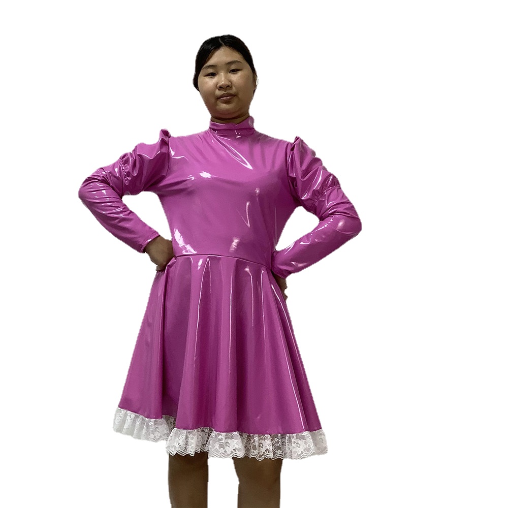 Lolita Punk Pink PVC Leather Dress Maid 