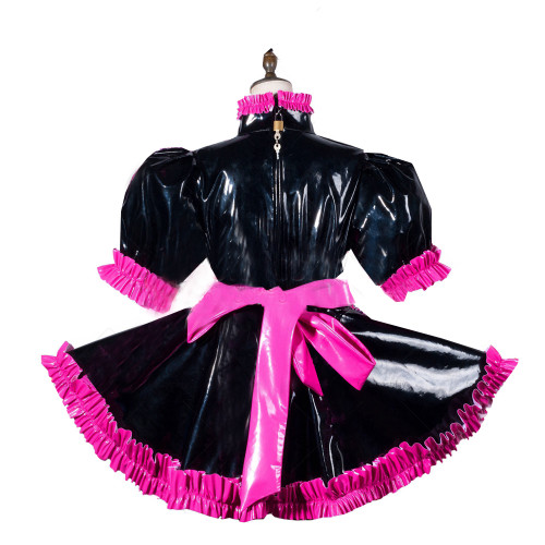 New Style Anime Maid Cosplay Costume PVC Lolita Theme Restaurant Cafe Dress Sissy Lockable Uniform Halloween Dress XS-7XL