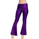 Women Flare Shiny Leggings Laser Metallic Wetlook Ruffle Wide Leg Pants Retro 70s Disco Hippie Trousers Club Wear Stage Dance