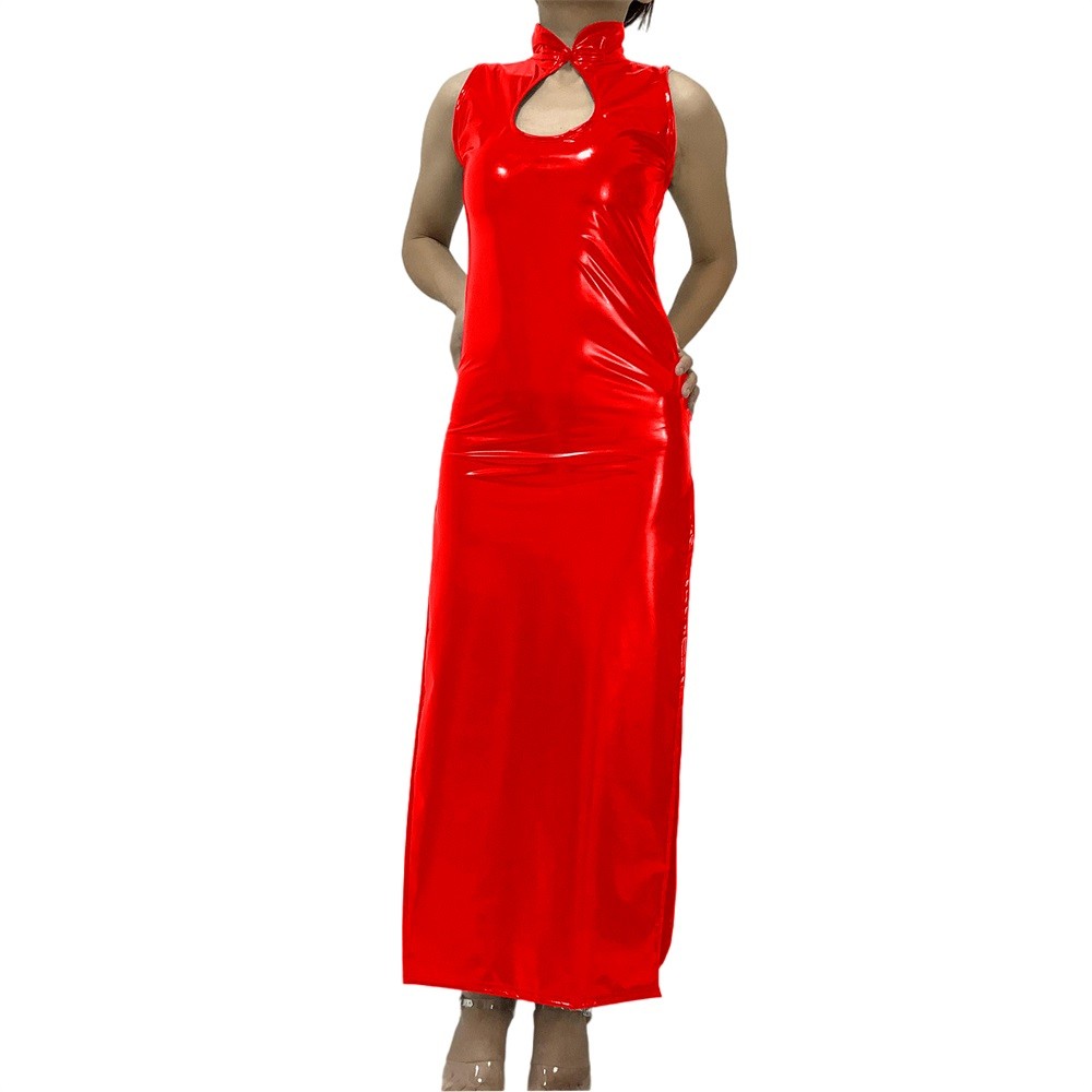 PVC Cheongsam Long Dress Chinese National Bodycon Maxi Dress Women Sexy Slim High Split Long Party PVC Cheongsam Long Dress Chinese National Bodycon Maxi Dress Women Sexy Slim High Split Long Party