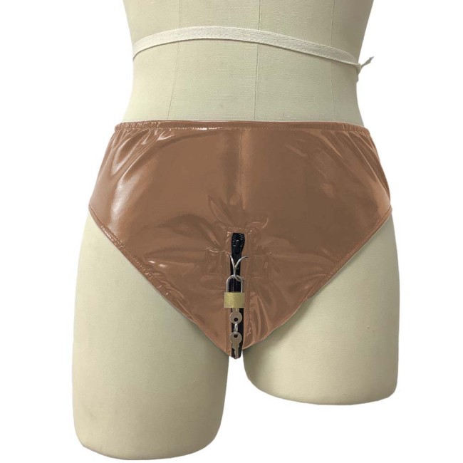 PVC Leather Panties Sissy Lockable briefs shorts high waist thongs adult baby panties cloth Sexy Zipper Crotch Erotic Underwear