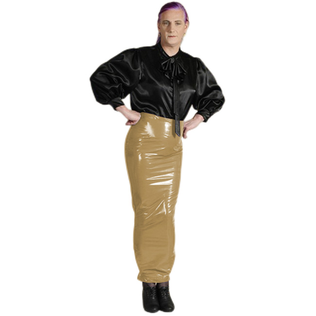 Sexy PVC Latex Look Hobble skirt Fetish Women Faux Leather high waist long seamless bodycon pencil skirt plus size Maxi skirt