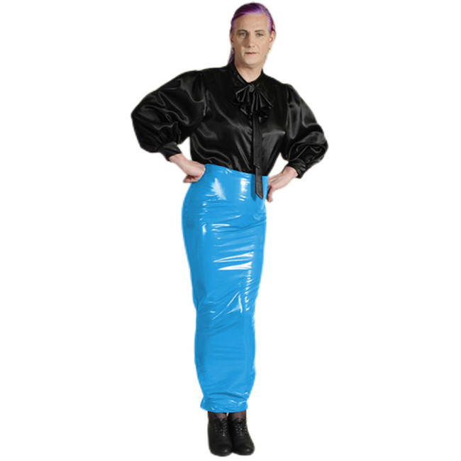 Sexy PVC Latex Look Hobble skirt Fetish Women Faux Leather high waist long seamless bodycon pencil skirt plus size Maxi skirt