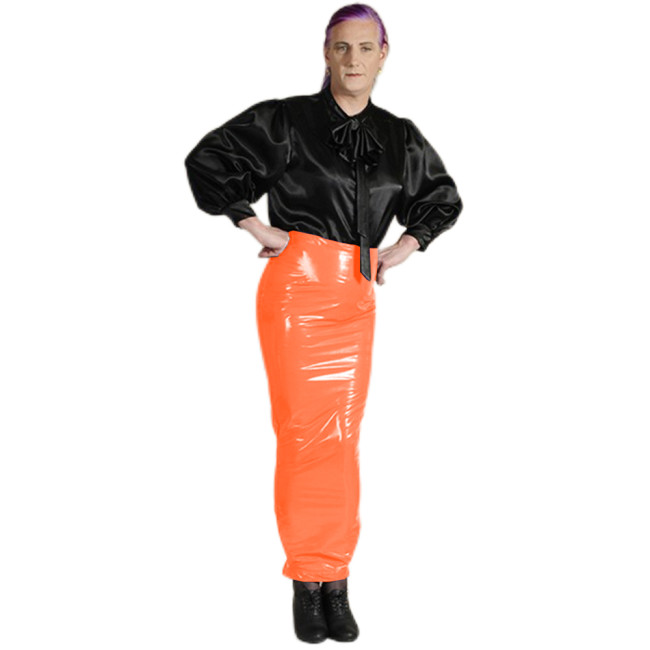 Sexy PVC Latex Look Hobble skirt Fetish Women Faux Leather high waist long seamless bodycon pencil skirt plus size Maxi skirt