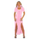 23 Colors Buckle Turndown Collar Novelty Dress Women Leg Split Long Dress Short Sleeve Keyhole Vestido Sexy Skinny PVC Clubwear