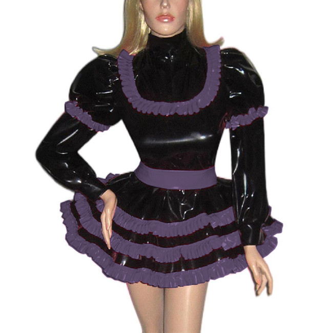 Mens MaleLockable Sissy French Miad Dress PVC A line Lolita Dress Long Lantern Gay Sissy Dress Cosplay Costume Clubwear S-7XL