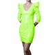 2022 Leather PVC Women Puff Sleeve Slim Waist Bodycon Dress Female Solid Office Lady Faux Leather Vestidos hot Exotic Mini Dress
