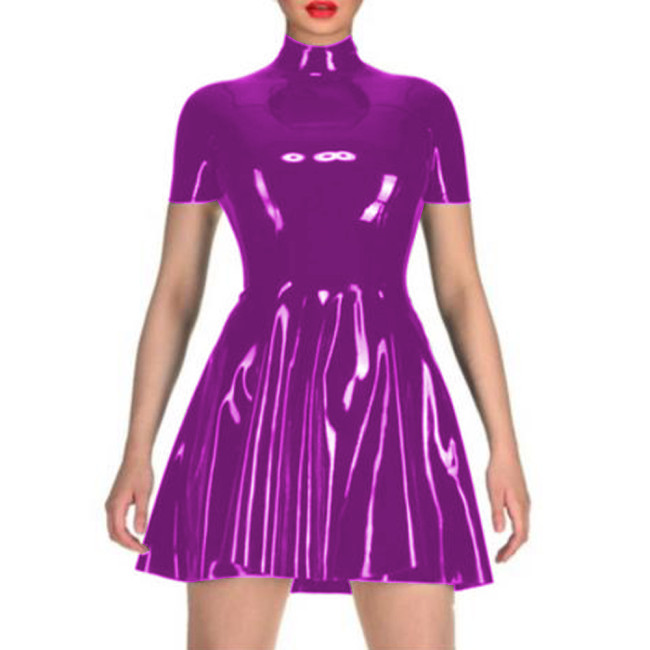 Woman Sexy PU Leather Mini dress 2022 High Neck Short Sleeve A Line Dress New Night Club Elegant Female Slim dress plus size 7XL