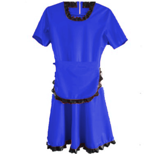 Plus Size Gothic Lolita PVC Short Sleeve Mini Dress with Apron French Maid Halloween Cosplay Uniform Faux Leather A-line Dress