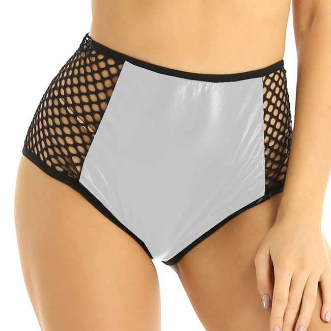 17 Colors Fishnet Mesh See-through Hot Pants Women Stretchy Faux Leather Panties Shiny Metallic Knickers Novelty Dancing Shorts
