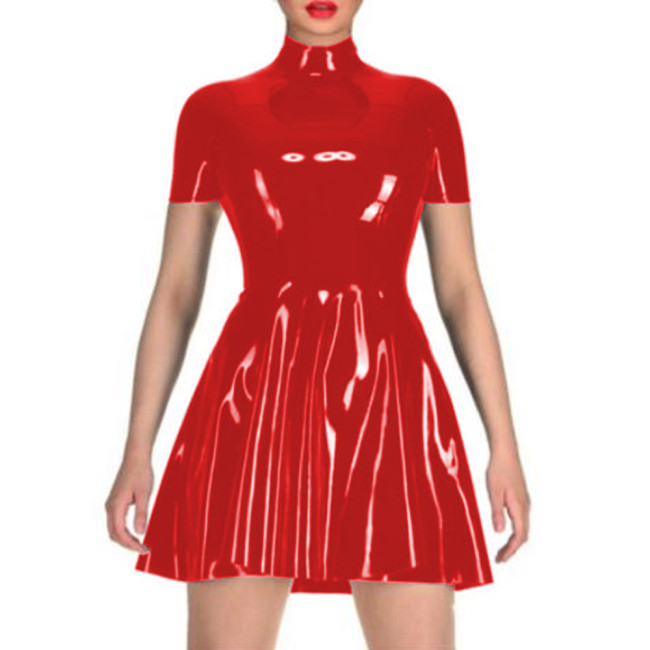 Wetlook PVC Leather Club Dresses Woman Sexy PU Leather Mini Dress Short Sleeve A Line Dress Nightclub Elegant Female Slim Dress