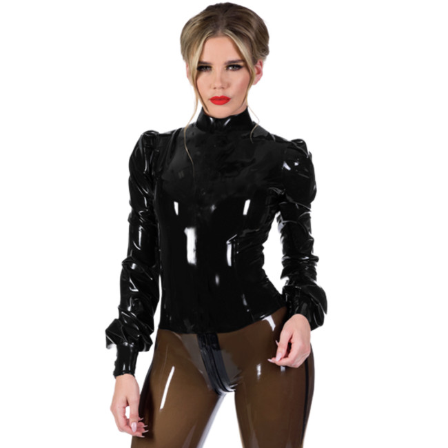 Women Faux Patent Leather Turtleneck Top New Long Sleeve Shirt Zip PVC Pullover Black Red PU Leather Clothes Streetwear Custom