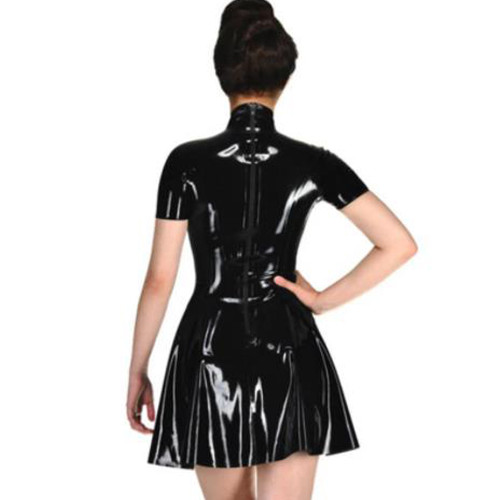 Wetlook PVC Leather Club Dresses Woman Sexy PU Leather Mini Dress Short Sleeve A Line Dress Nightclub Elegant Female Slim Dress