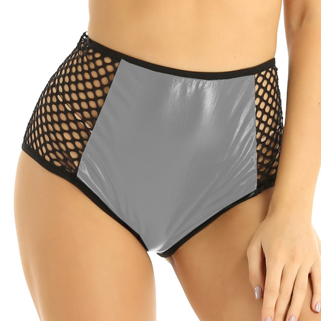 17 Colors Fishnet Mesh See-through Hot Pants Women Stretchy Faux Leather Panties Shiny Metallic Knickers Novelty Dancing Shorts