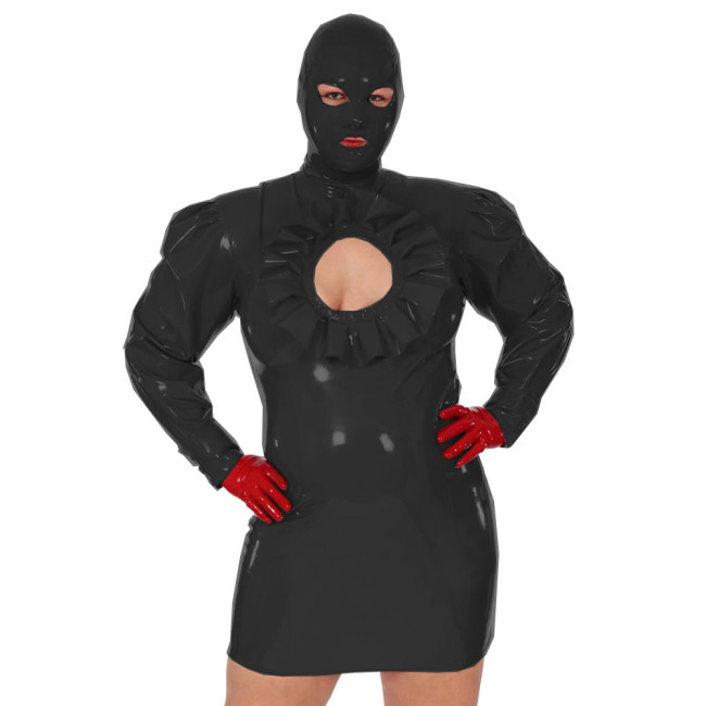 Wet Look PVC Mini Dress With Mask 2021 Women Sexy Halloween Cosplay PVC Costumes Long Sleeve Party Club dresses Plus Size