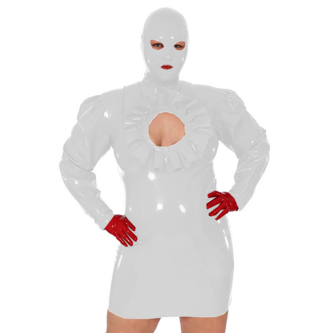 Wet Look PVC Mini Dress With Mask 2021 Women Sexy Halloween Cosplay PVC Costumes Long Sleeve Party Club dresses Plus Size