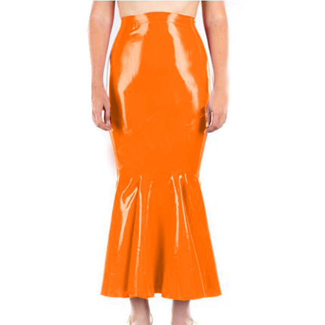 Shiny PVC Women High waist Party Ruffle skirts Fashion Mermaid Stretch Midi Skirt Elegant Lady Office Package Hip Maxi Skirts