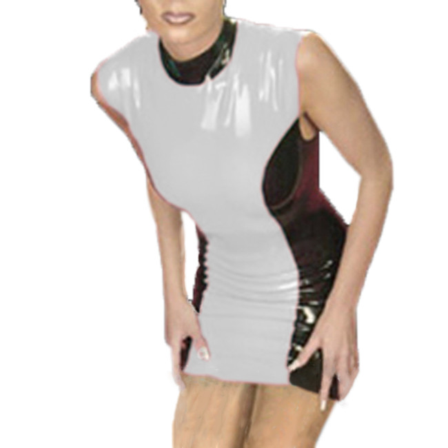 Large Size Mini Dress Faux Leather Women wetlook PVC Bodysuit Sexy Bodycon Dress Fashion Bag Hip Tight gothic Pencil Dress