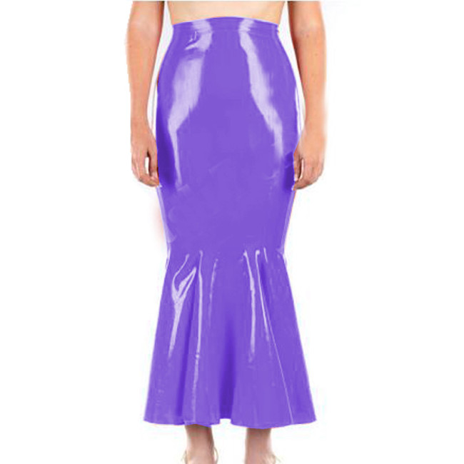 Shiny PVC Women High waist Party Ruffle skirts Fashion Mermaid Stretch Midi Skirt Elegant Lady Office Package Hip Maxi Skirts