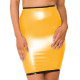 Women Casual PU Leather Bodycon Mini Skirt Faux Leather PVC Club Party Pencil Skirt Hip Wrapped Shiny PVC High Waisted Custom