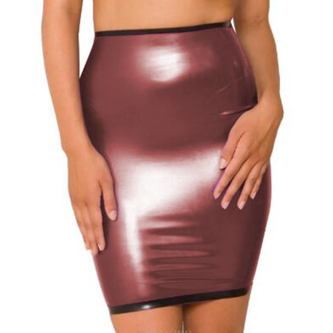Women Casual PU Leather Bodycon Mini Skirt Faux Leather PVC Club Party Pencil Skirt Hip Wrapped Shiny PVC High Waisted Custom