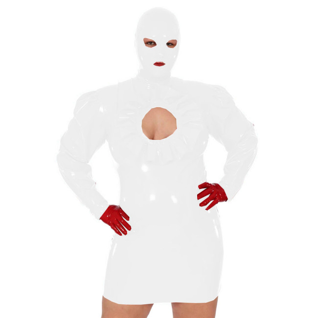 New Arrival Shiny PVC Bondage Mini Dress with Mask Unisex Erotic Costume PU Leather Sexy Clubwear Long Sleeve Dresses Plus Size