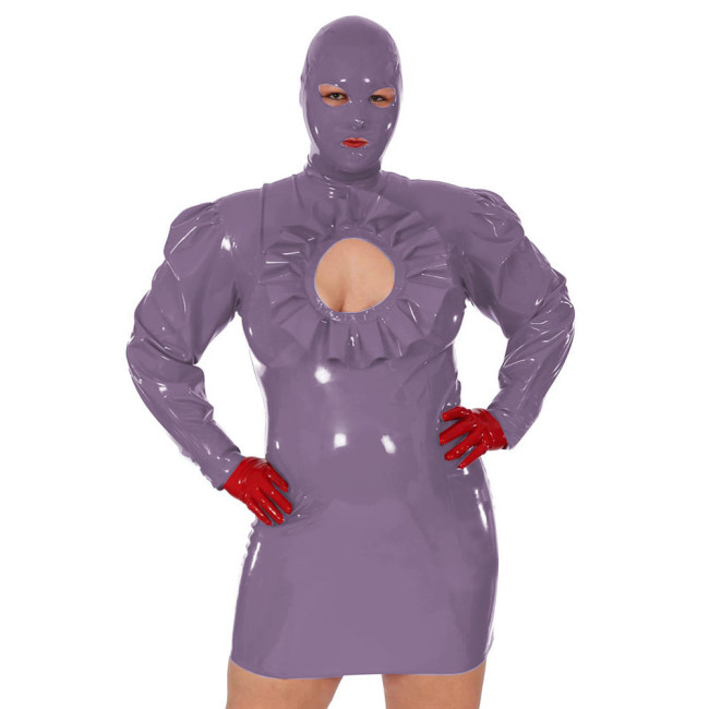 New Arrival Shiny PVC Bondage Mini Dress with Mask Unisex Erotic Costume PU Leather Sexy Clubwear Long Sleeve Dresses Plus Size