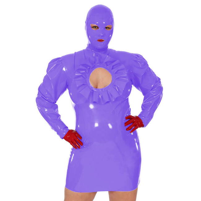 New Arrival Shiny PVC Bondage Mini Dress with Mask Unisex Erotic Costume PU Leather Sexy Clubwear Long Sleeve Dresses Plus Size
