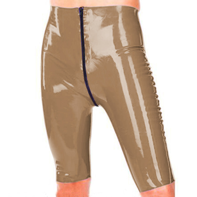 Women Shiny Faux Leather Tight Pencil shorts High Waist PVC Gym Workout Summer Short Pants Elastic Knee length Front Zip Capris
