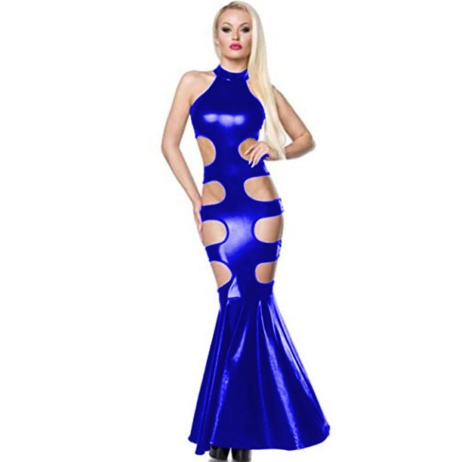 2022 Women's Summer Sexy sleeveless Fishtail Dresses Leather PU Night Club Party Dress elegant Hollow Plus Size Sexy Long Dress